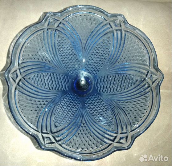 Ваза для фруктов на ножке цветное стекло СССР