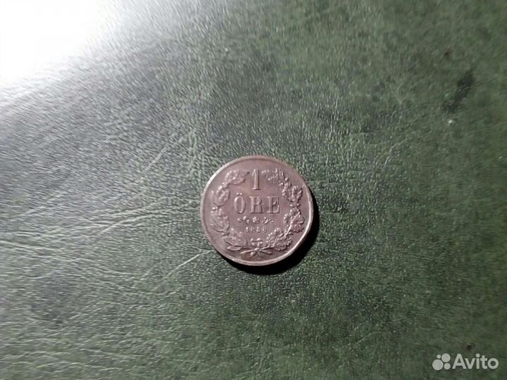 Монета Швеция 1ore 1858 год /Оскар 1/ бронза