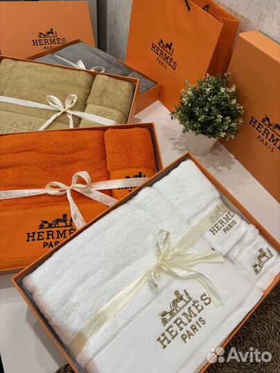 Брендовое Полотенце махровое «Hermes» 3 шт золото