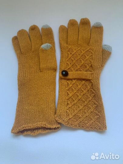 Снуд и перчатки цвет горчичный комплект