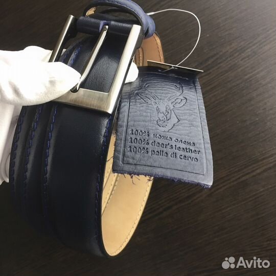 Ремень мужской Olio Rosti синий кожа оленя