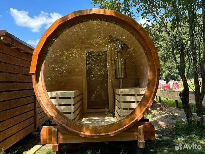 Баня бочка с панорамным окном