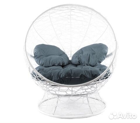 Кресло Апельсин с ротангом (белое, серая подушка)