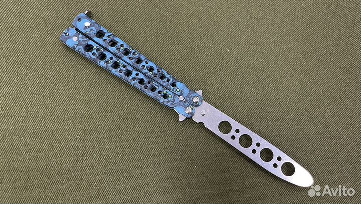 Тренировочный нож-бабочка Синий Череп