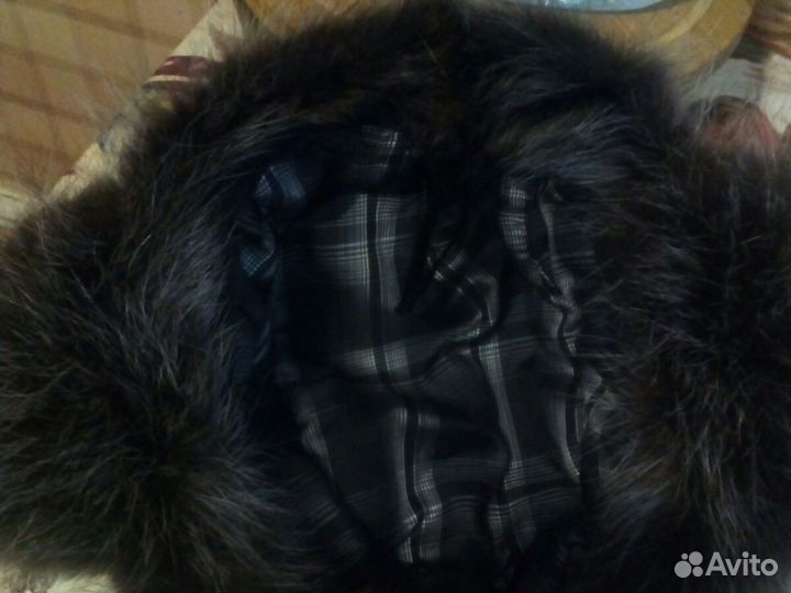 Мужская шапка ушанка кожа енот
