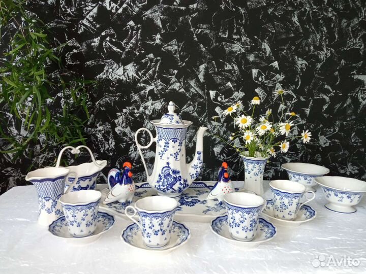 Кофейный сервиз на 6 персон рисунок Гжель