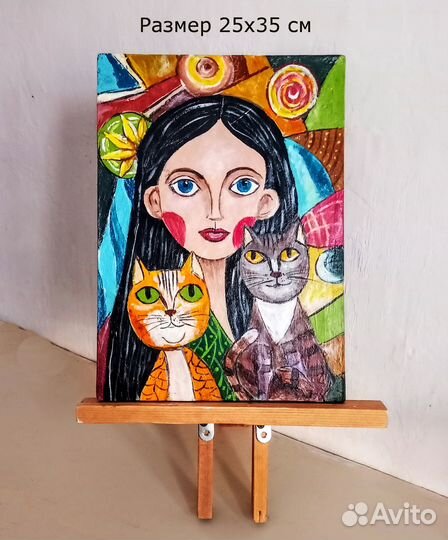 Картина Портрет Девушка с кошками