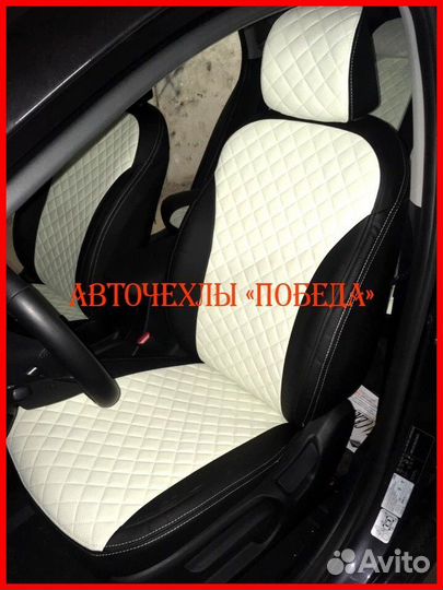 Чехлы Kia Cerato 4 из экокожи чёрно-белые Ромб