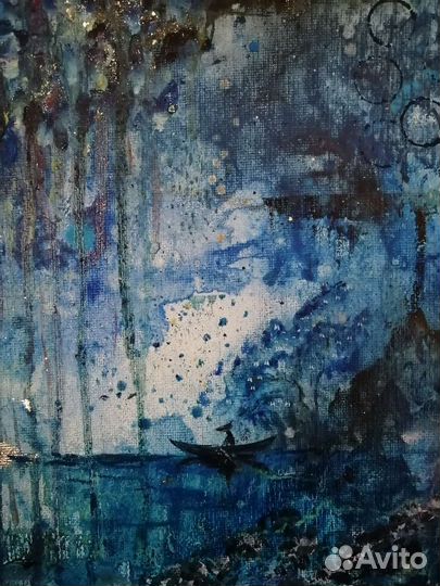 Авторская картина маслом с поталью, рыба