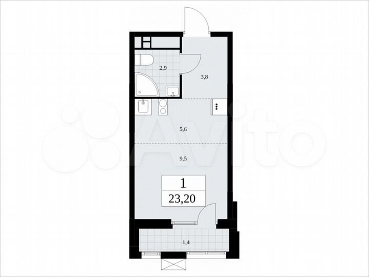 Квартира-студия, 23,2 м², 17/18 эт.