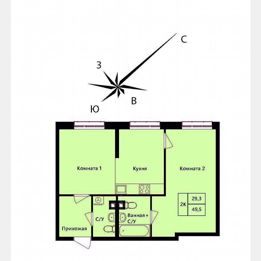 1-к. квартира, 49,5 м², 2/17 эт.