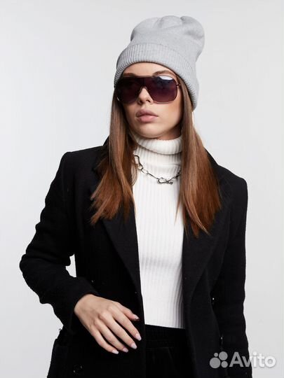 Двойная теплая шапка мелкой вязки Шапки Оптом