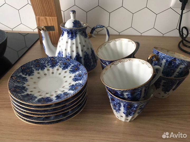Сервиз чайный лфз кобальт позолота