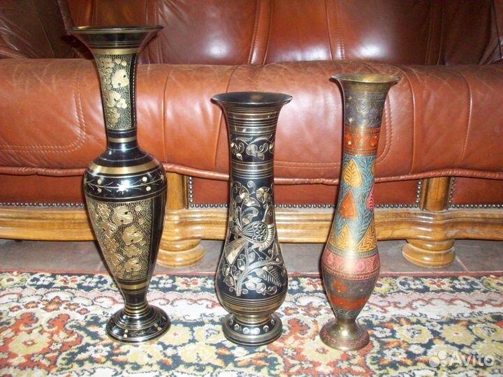Вазы латунь до 51 см Индия ручная работа Эмаль от