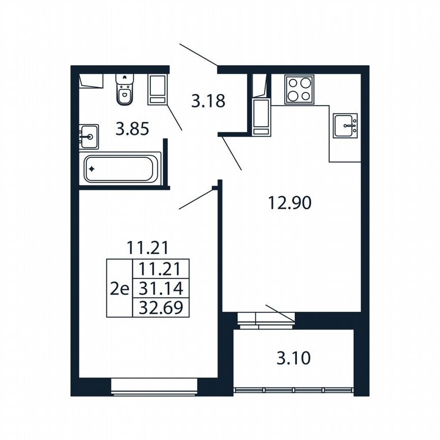 1-к. квартира, 30,4 м², 12/12 эт.