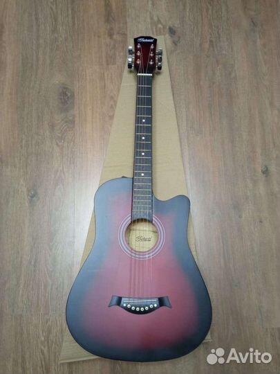Гитара акустическая новая красная