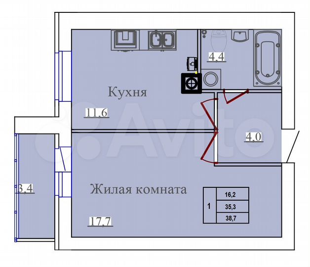 1-к. квартира, 38,7 м², 7/14 эт.