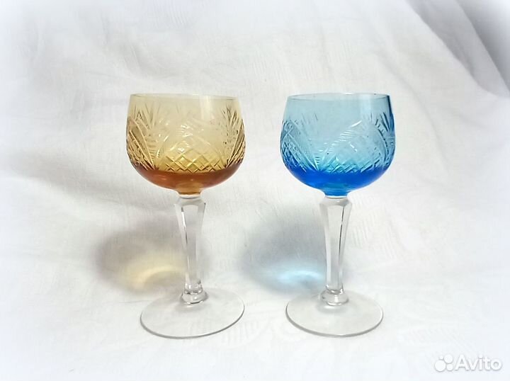 Фужеры для вина. Винтаж Цветной хрусталь ГДР 1970г