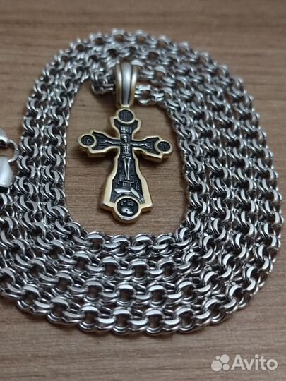Серебряная Цепочка Плетение Бисмарк и Крест