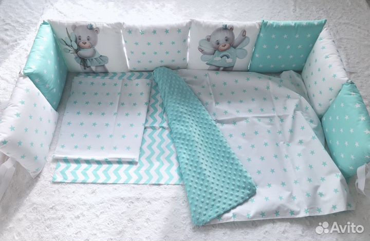 Бортики в кроватку + постельное