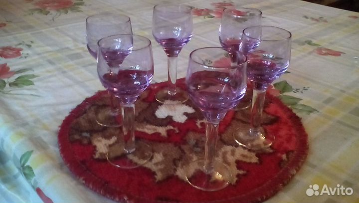 Рюмки:раритет; 6 шт;1982г;цветное блик стек;ссср