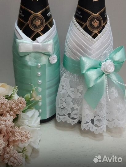 Украшение на свадебные бутылки, одежда