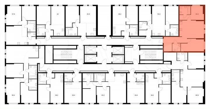 2-к. квартира, 66,8 м², 23/32 эт.