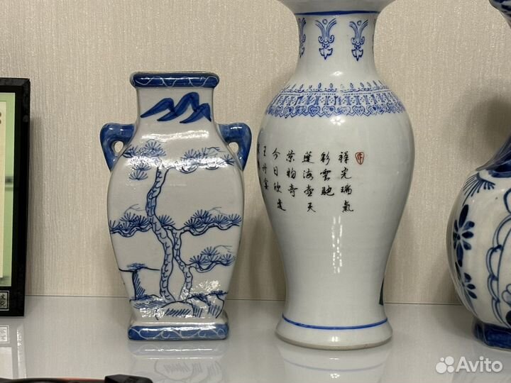 Вазы Китай Азия белые с синим