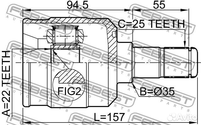 Шрус внутренний 22x35x25