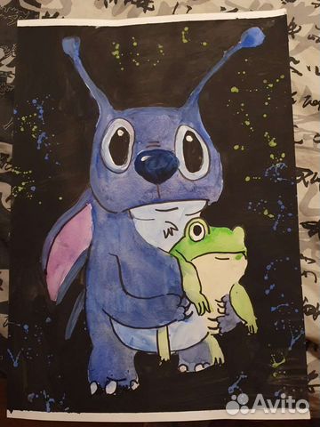 Рисунок стич с лягушкой