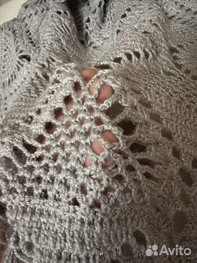 Платок шаль серый с серебряными нитями