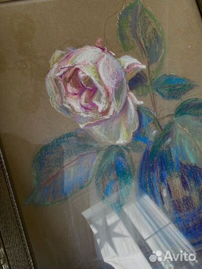 Картина пастель с рамой. Цветы