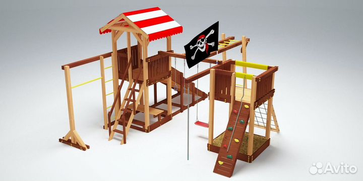 Детский спортивный комплекс с крышей для дачи