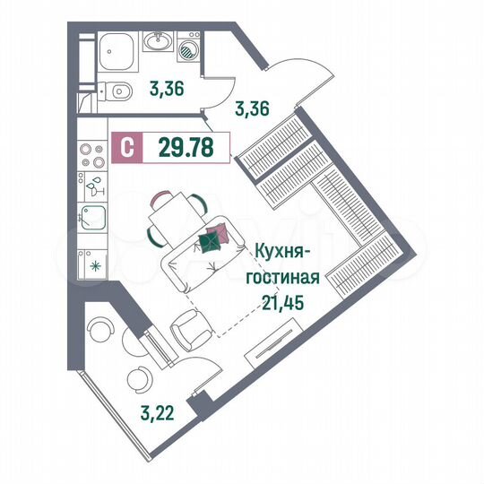 Квартира-студия, 29,8 м², 5/16 эт.