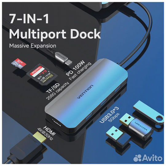 Vention док станция хаб USB Type C 7 в 1
