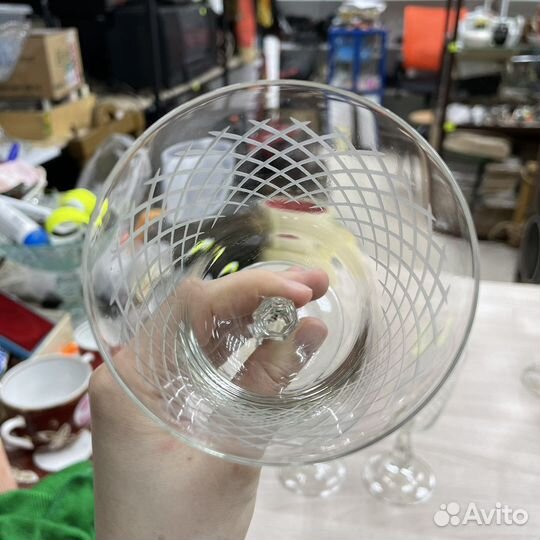 Фужеры СССР, резное стекло, 3 штуки