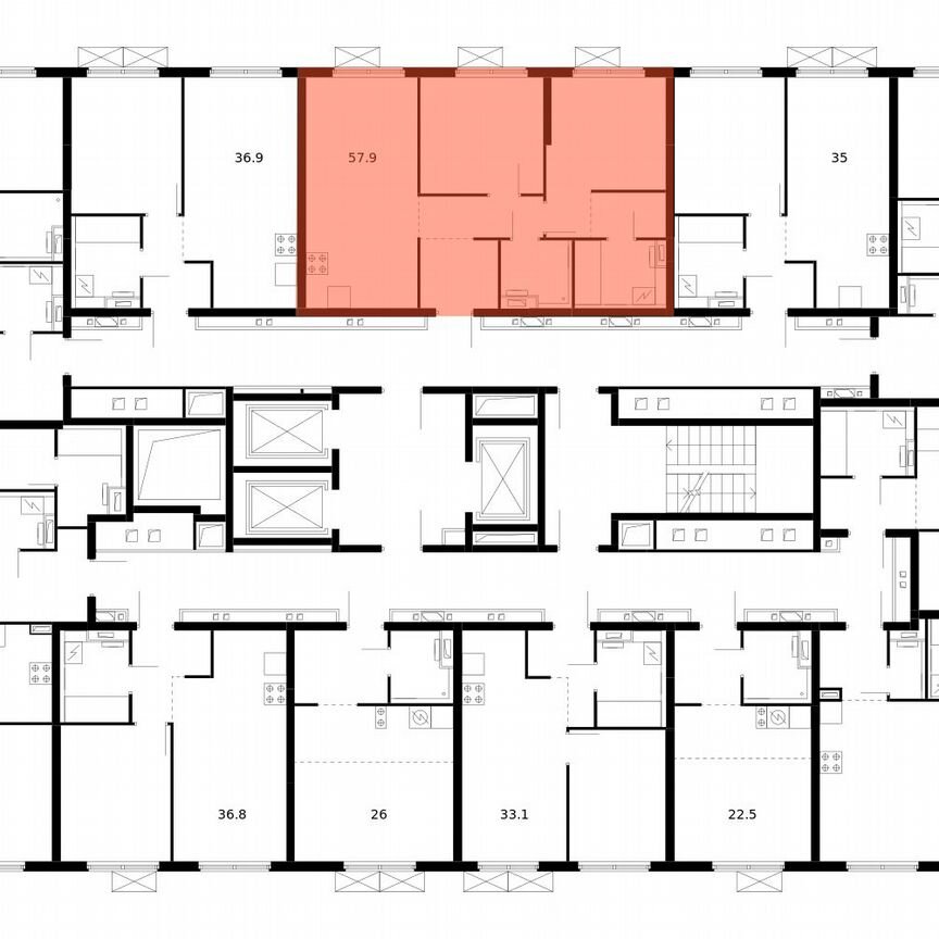 2-к. квартира, 57,9 м², 8/24 эт.