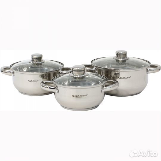 Набор кастрюль нерж. 6пр гретта (1,6л, 2,2л,3,2л)