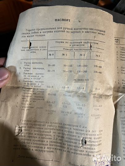 Горелка ацетиленовая новая СССР