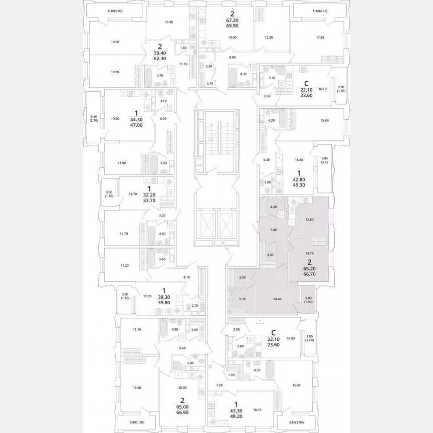 2-к. квартира, 66,7 м², 10/13 эт.