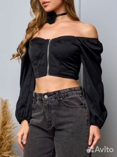 Топ с длинным рукавом с молнией