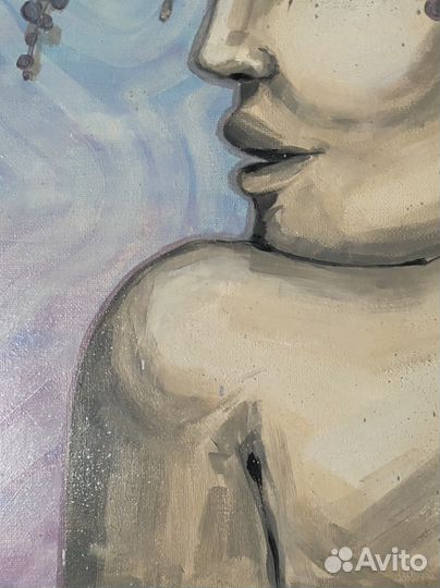 Картина маслом на холмте девушка с цветами