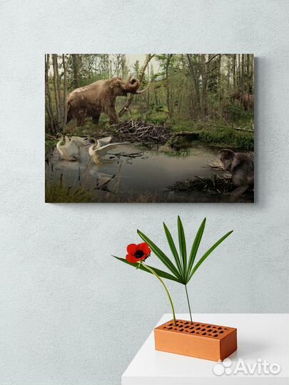Арт картина с мамонтом в лесу на болотах
