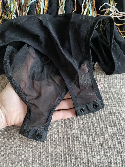 Боди женское с бахромой и сеткой черное 44 размер