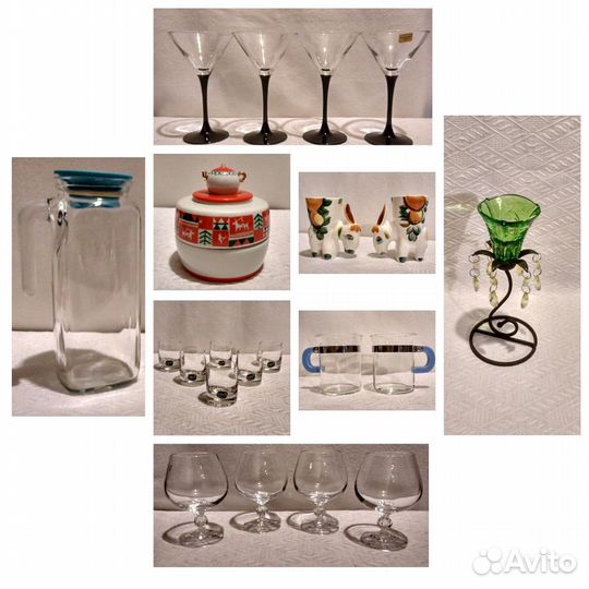 Бокалы,стопки,кувшин,чайница,пашотница,подсвечник