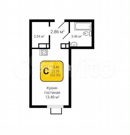 Квартира-студия, 22,4 м², 8/13 эт.