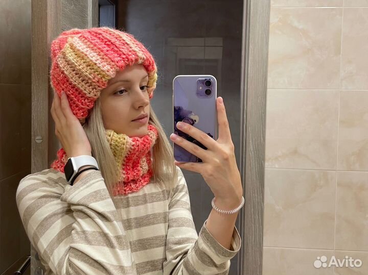 Комплект шапка и снуд женский