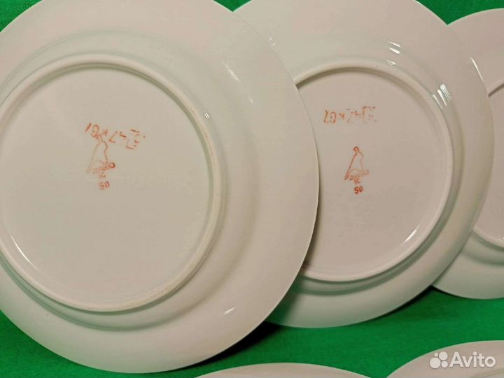 Тарелка, блюдце СССР фарфор Дулево набор 6 шт, нов