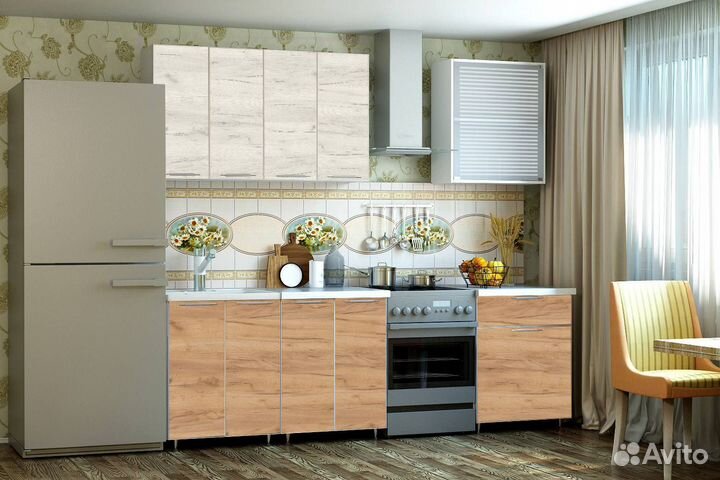 Кухня Радуга 1,8 м крафт дуб белый/дуб золотой
