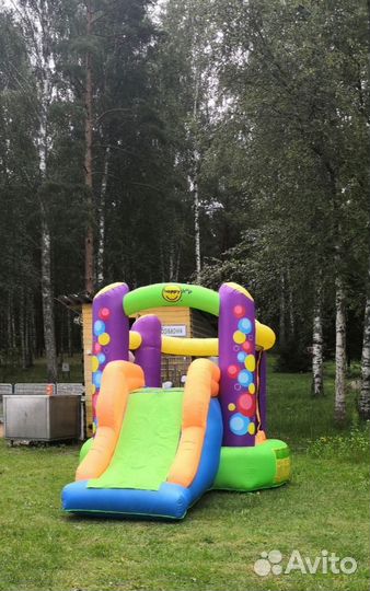 Детский надувной батут с горкой Happy hop